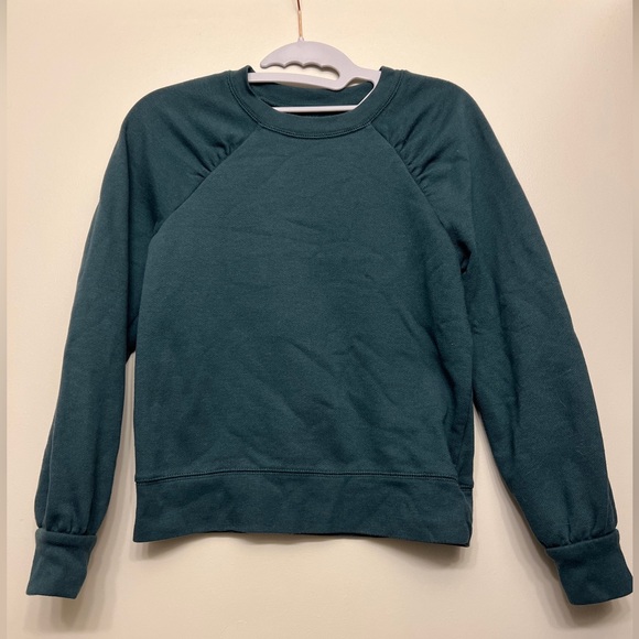 Madewell Forest Green Gathered Puff-Sleeve Sweatshirt XXS - Picture 1 of 4